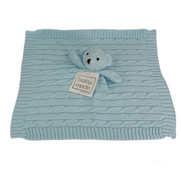 Baby Mode Cable Knit Lovey Blanket Blue Elephant 15.5" x 15" New - Picture 1 of 14